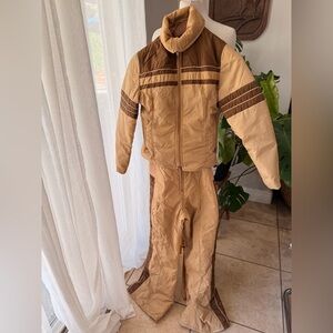 Vintage 80s Ski Suit Set Roan Jacket & Bib Snow Pants Tan Brown Youth 10 XS